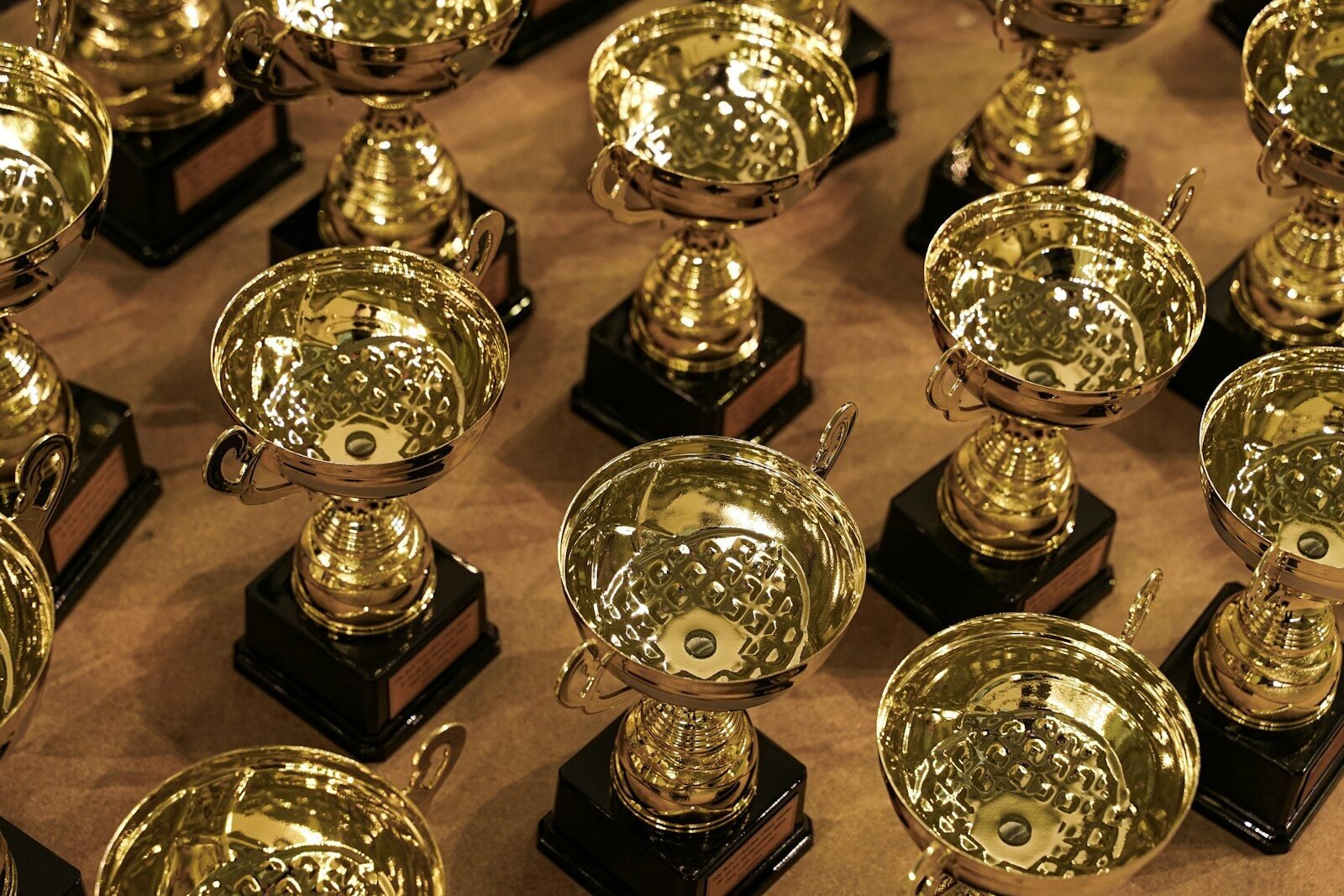 a bunch of trophies sitting on top of a table